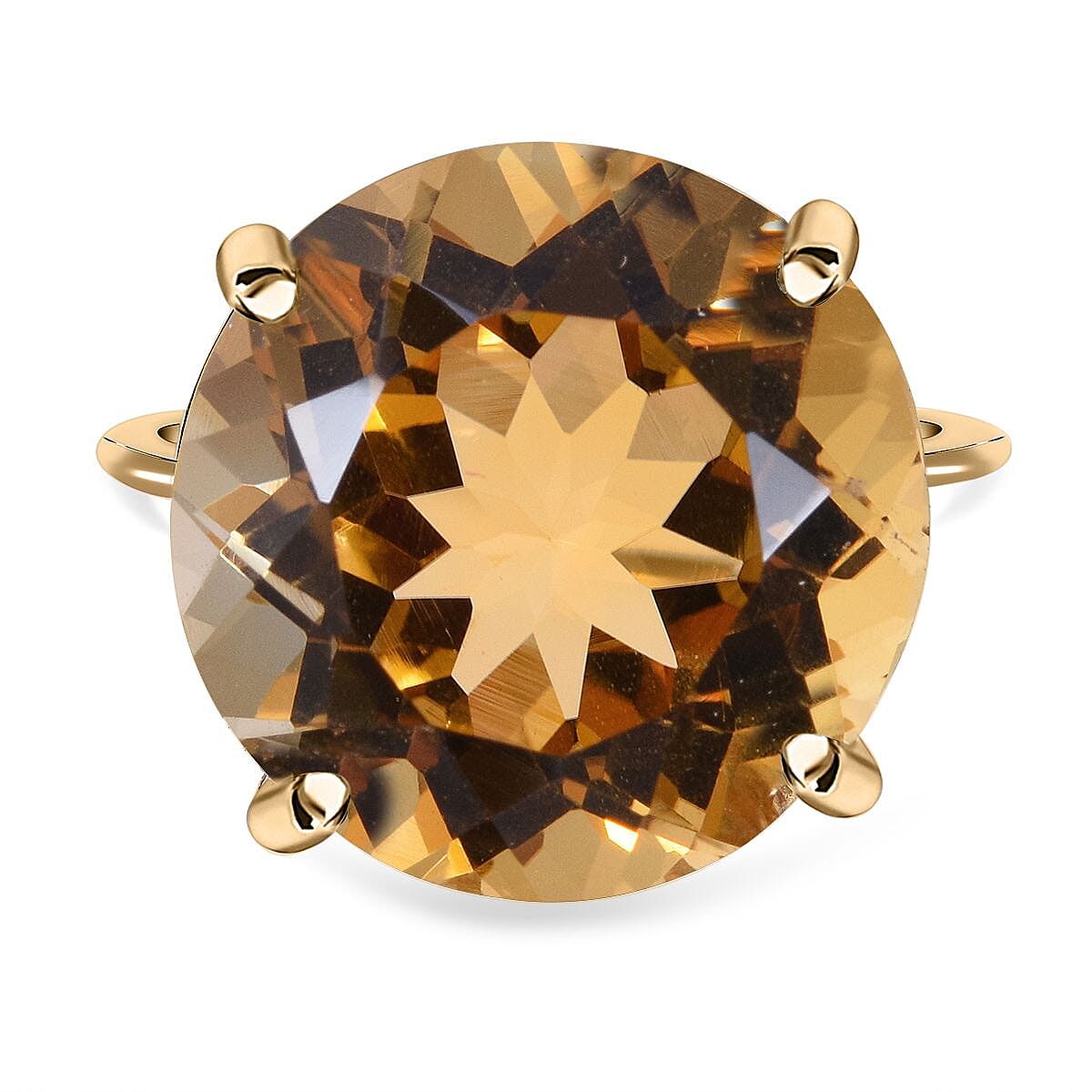 9K Yellow Gold AAA Citrine Solitaire Ring 10.00 Ct.