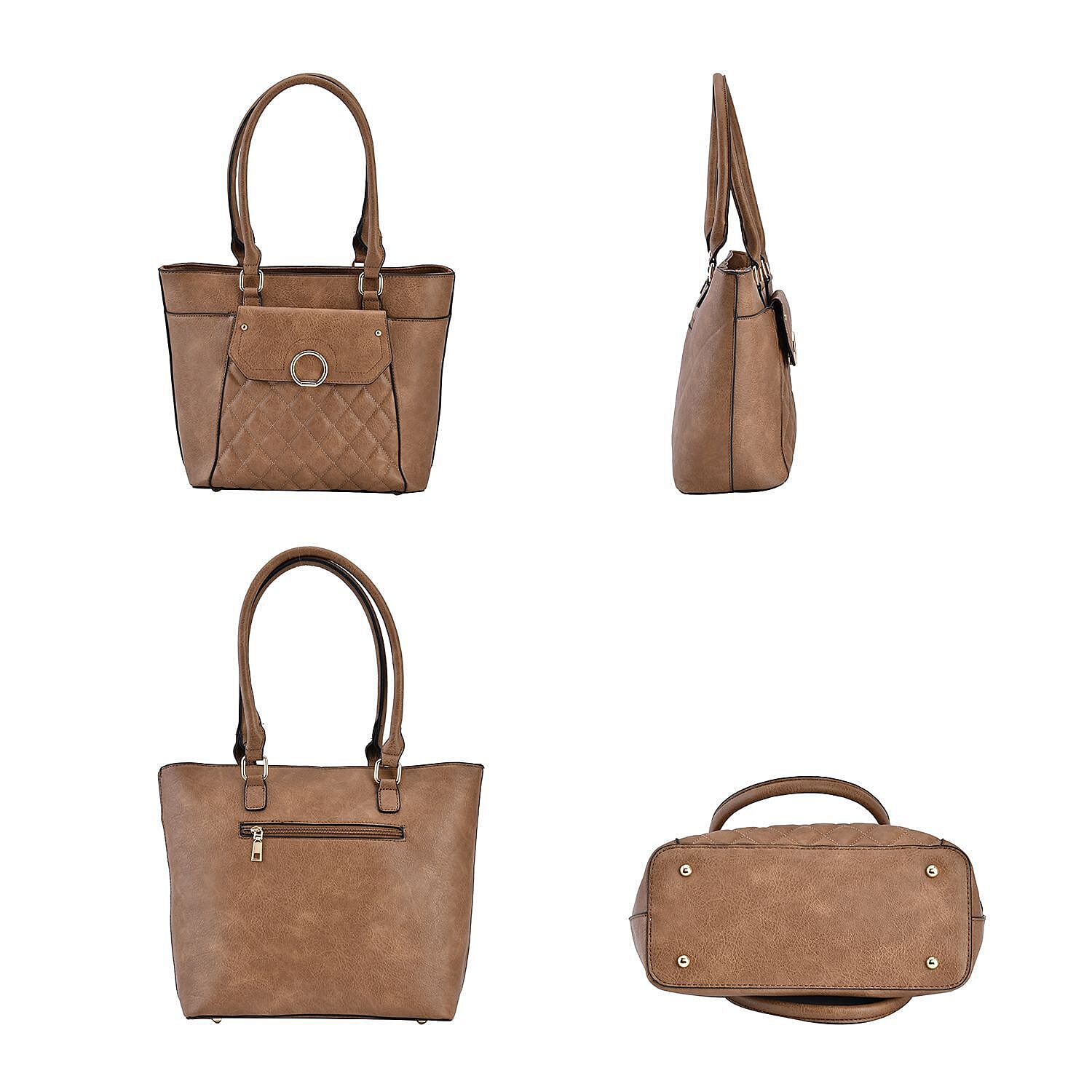 Elegant Tote Bag with Handle Drop - Brown