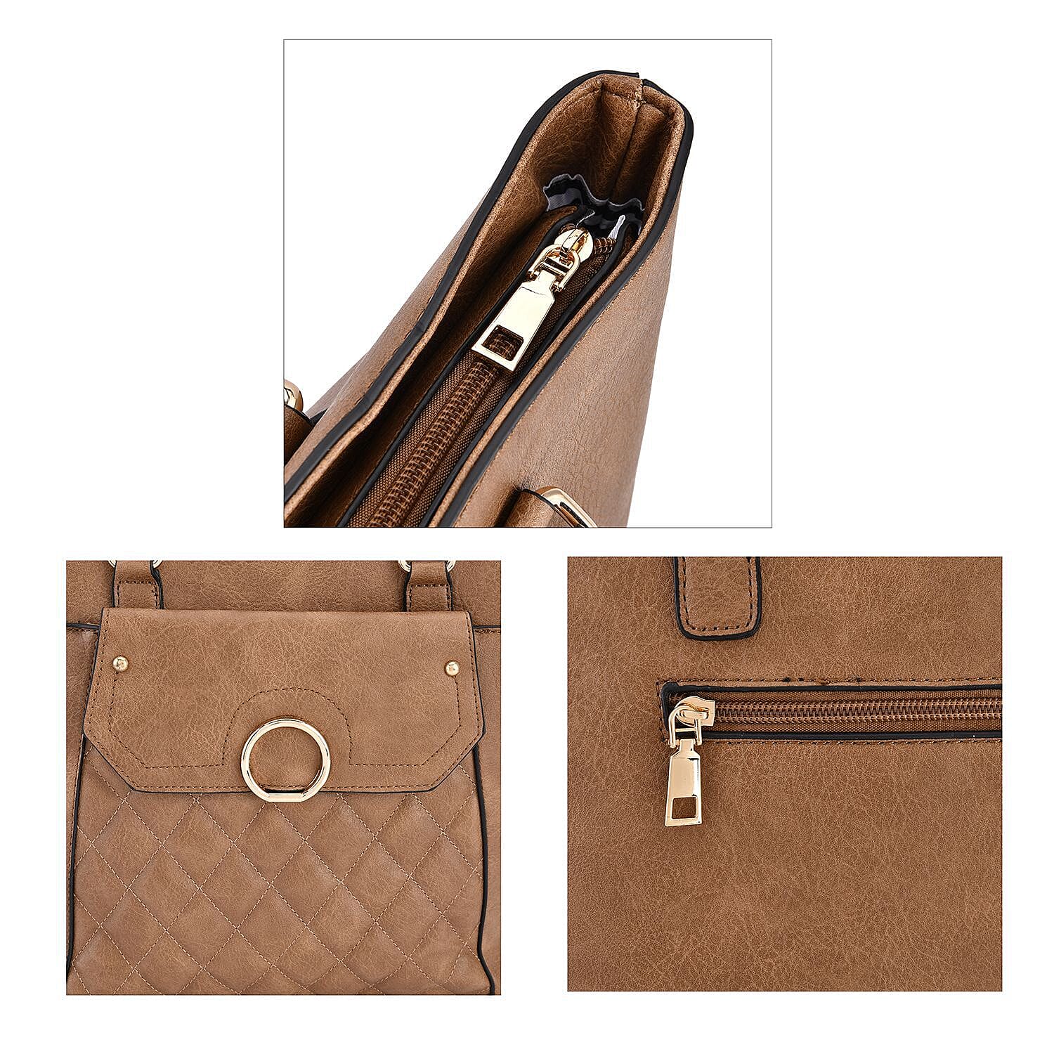 Elegant Tote Bag with Handle Drop - Brown