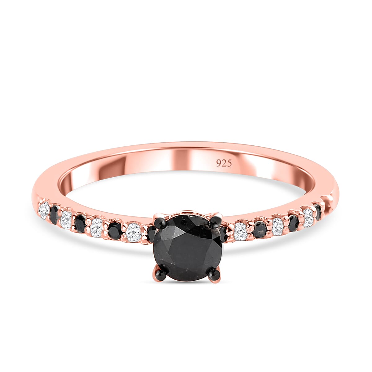Black Diamond and  White Diamond Ring in 18K Vermeil Rose Gold Overlay Sterling Silver 0.52 Ct