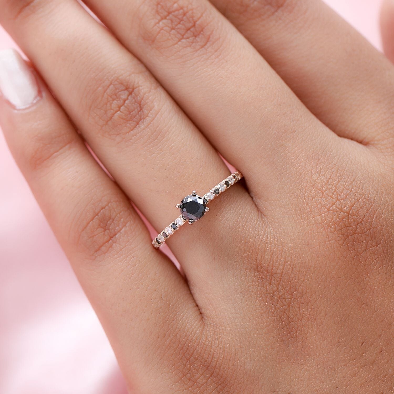 Black Diamond and  White Diamond Ring in 18K Vermeil Rose Gold Overlay Sterling Silver 0.52 Ct