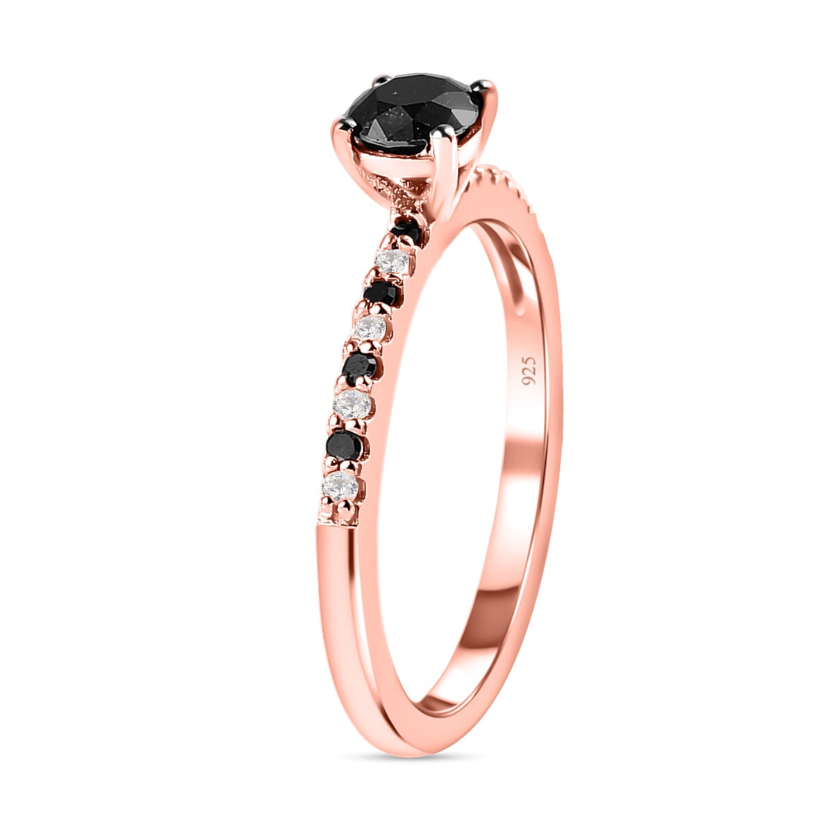 Black Diamond and  White Diamond Ring in 18K Vermeil Rose Gold Overlay Sterling Silver 0.52 Ct