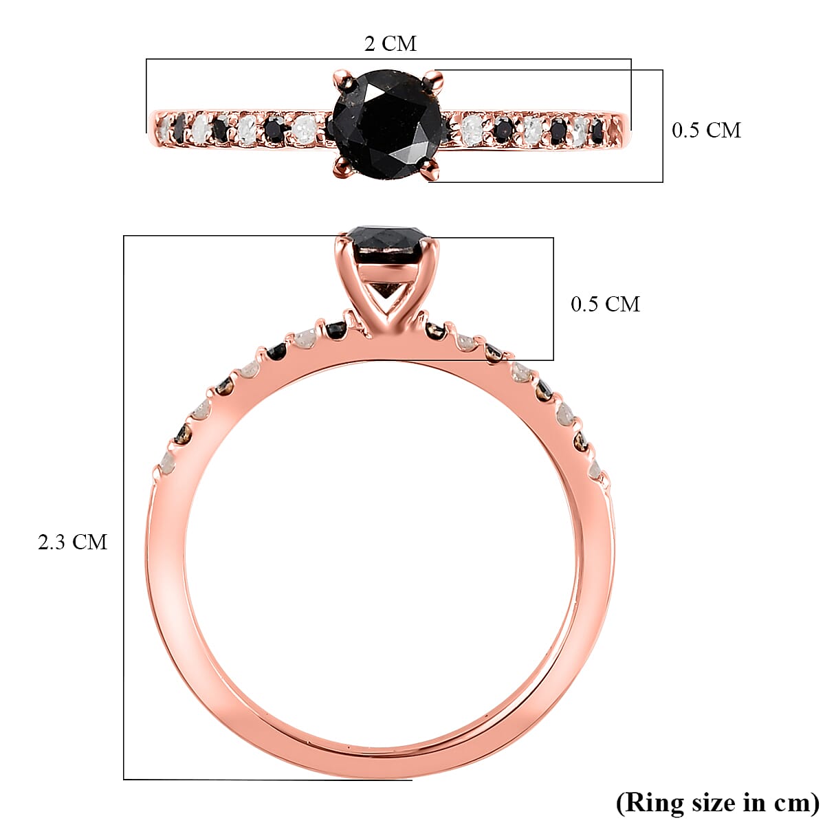 Black Diamond and  White Diamond Ring in 18K Vermeil Rose Gold Overlay Sterling Silver 0.52 Ct