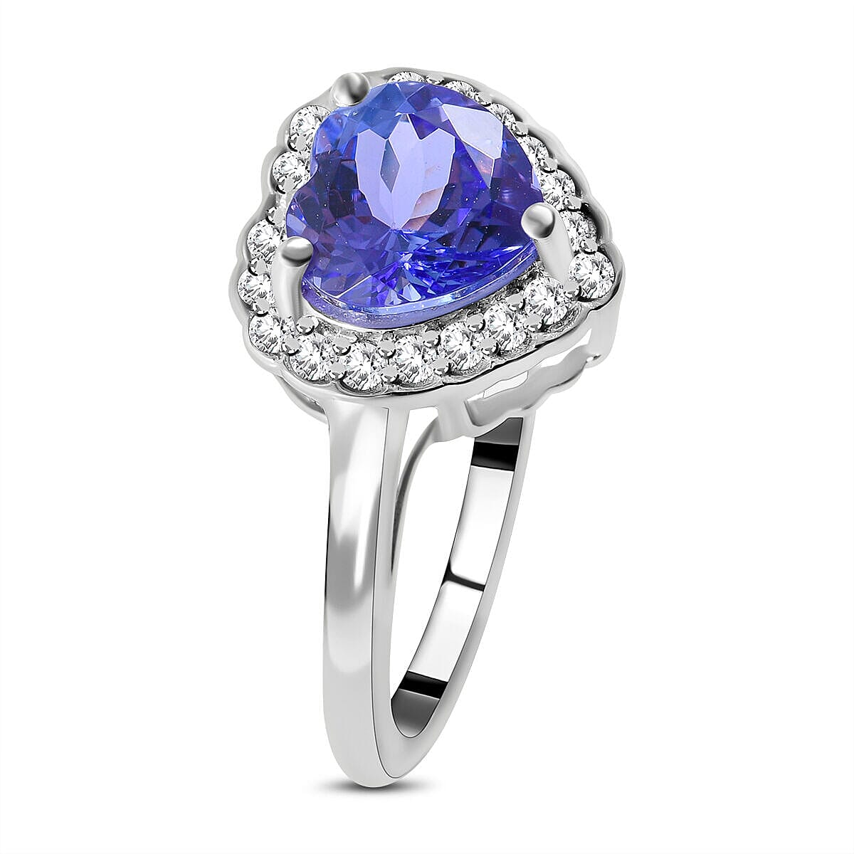 9K White Gold Tanzanite and Moissanite Heart Ring 1.66 Ct