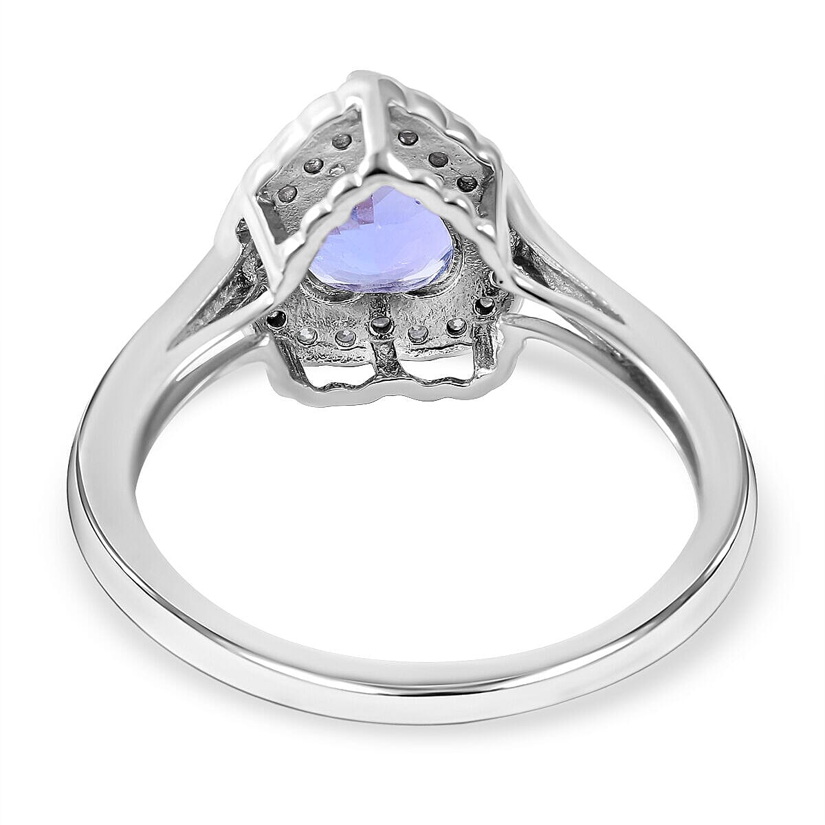 9K White Gold Tanzanite and Moissanite Heart Ring 1.66 Ct