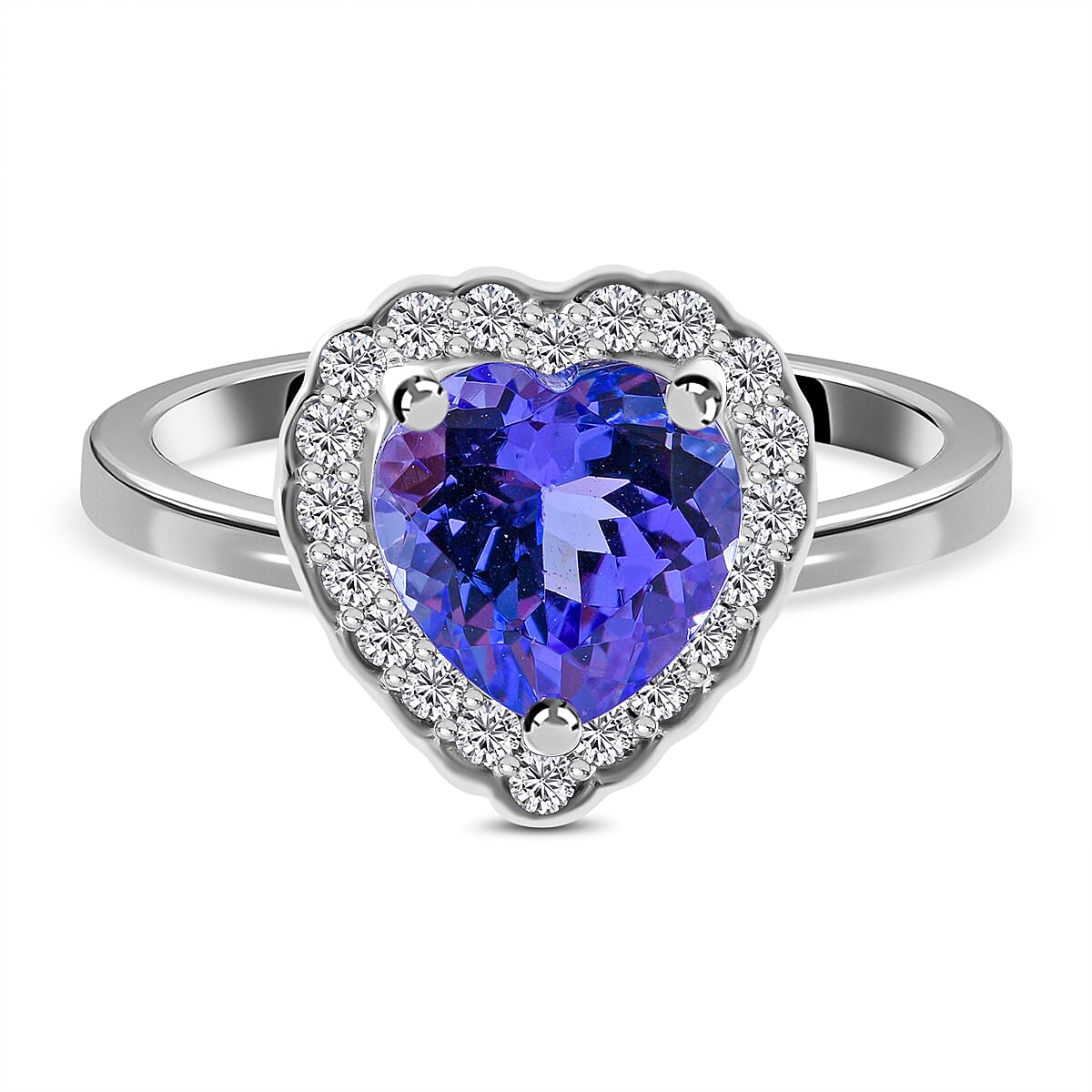 9K White Gold Tanzanite and Moissanite Heart Ring 1.66 Ct