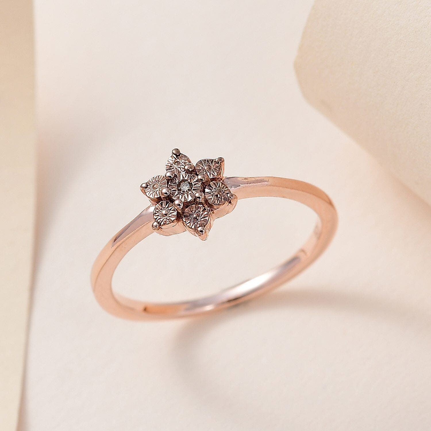 Champagne Diamond Floral Ring in 18K Rose Gold Vermeil Plated Sterling Silver