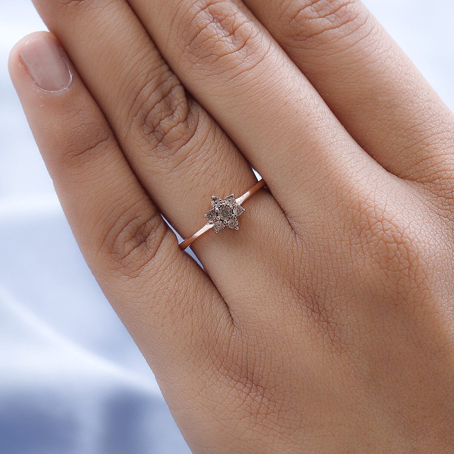 Champagne Diamond Floral Ring in 18K Rose Gold Vermeil Plated Sterling Silver