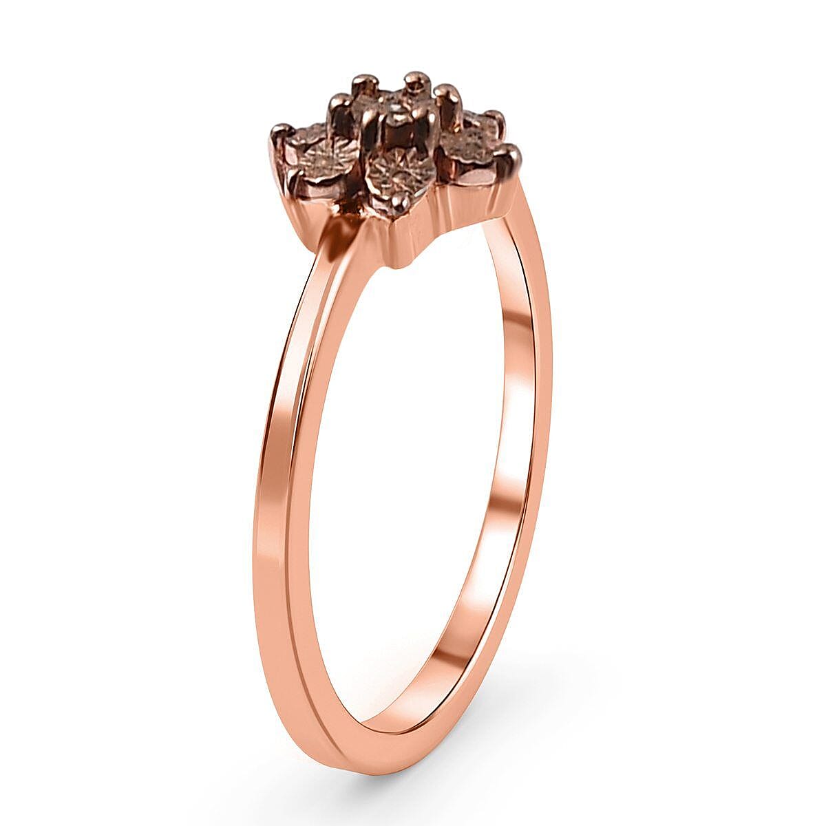 Champagne Diamond Floral Ring in 18K Rose Gold Vermeil Plated Sterling Silver