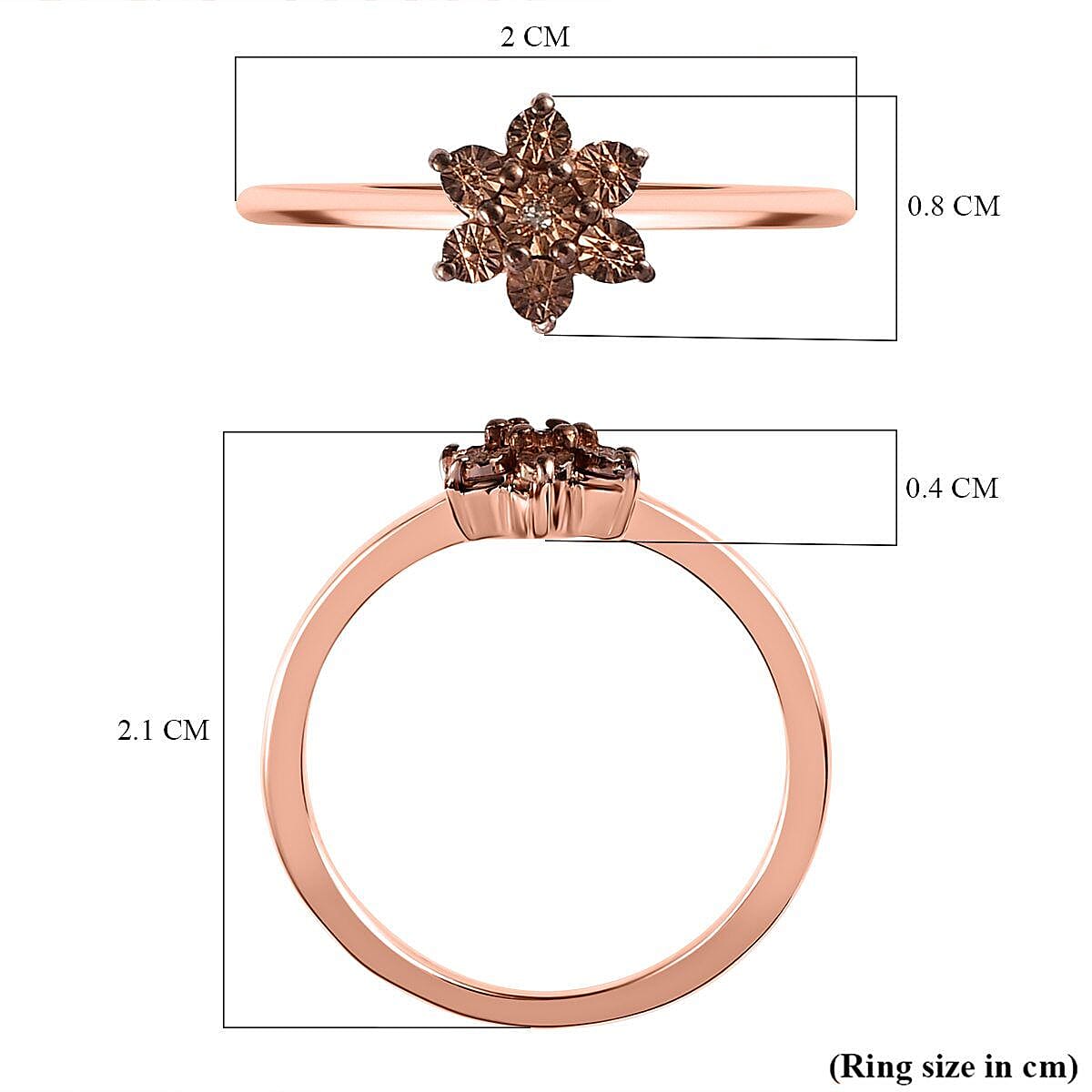 Champagne Diamond Floral Ring in 18K Rose Gold Vermeil Plated Sterling Silver