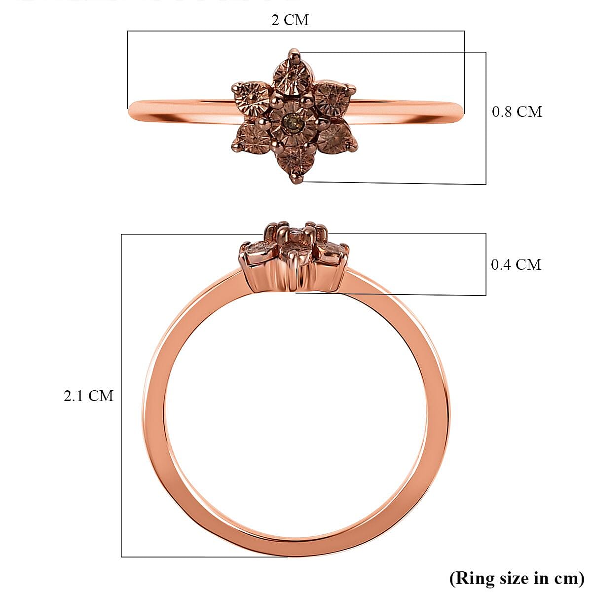 Champagne Diamond Floral Ring in 18K Rose Gold Vermeil Plated Sterling Silver