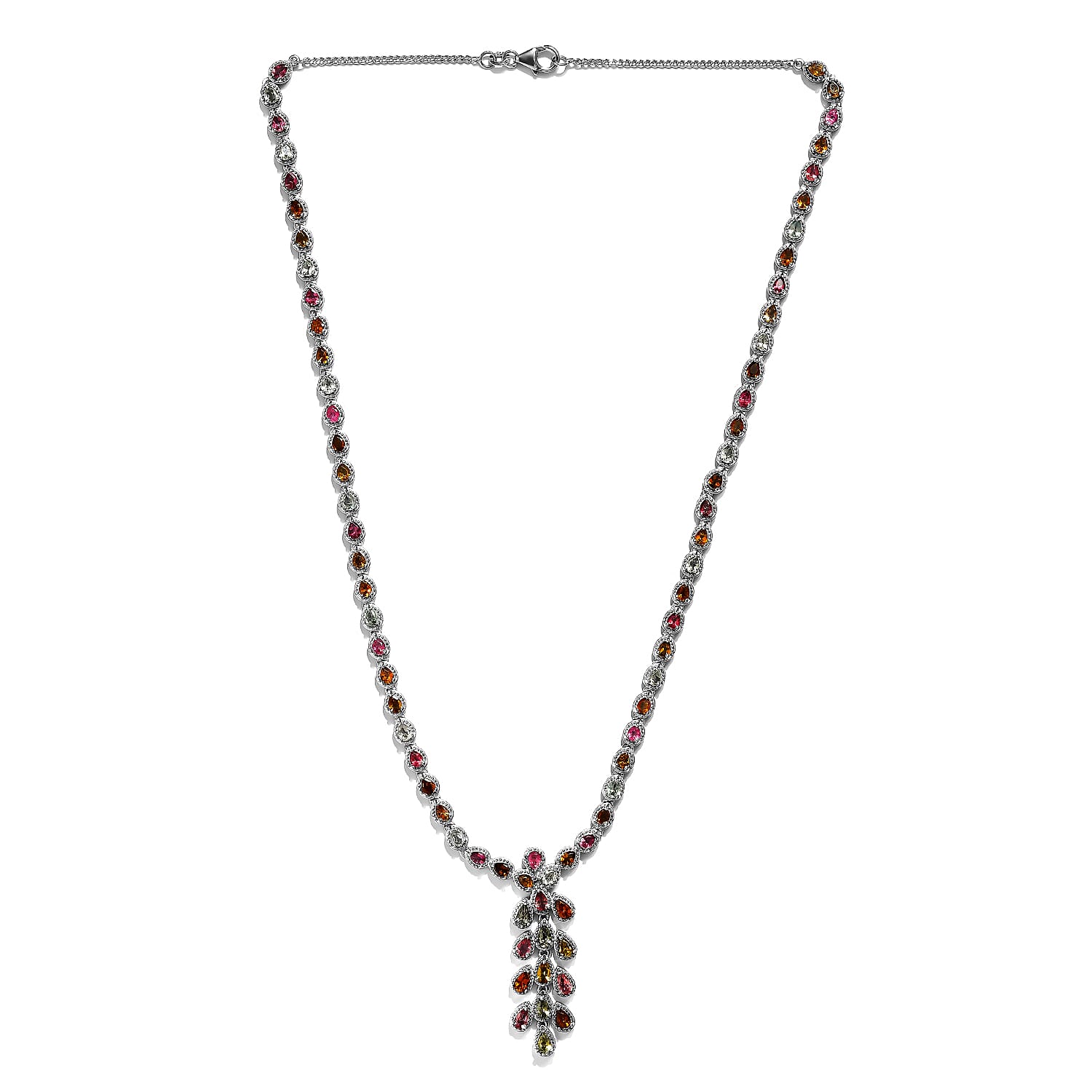 Multi-Tourmaline Necklace (Size - 20) in Platinum Overlay Sterling Silver 12.00 Ct, Silver Wt. 28.95 Gms.