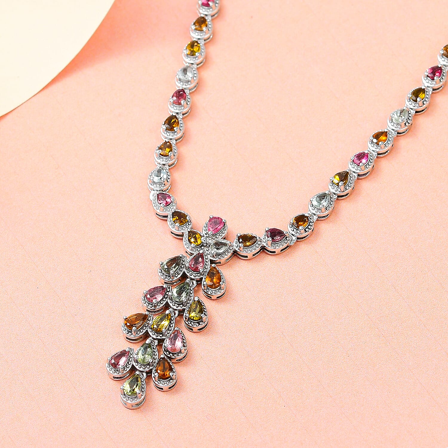Multi-Tourmaline Necklace (Size - 20) in Platinum Overlay Sterling Silver 12.00 Ct, Silver Wt. 28.95 Gms.