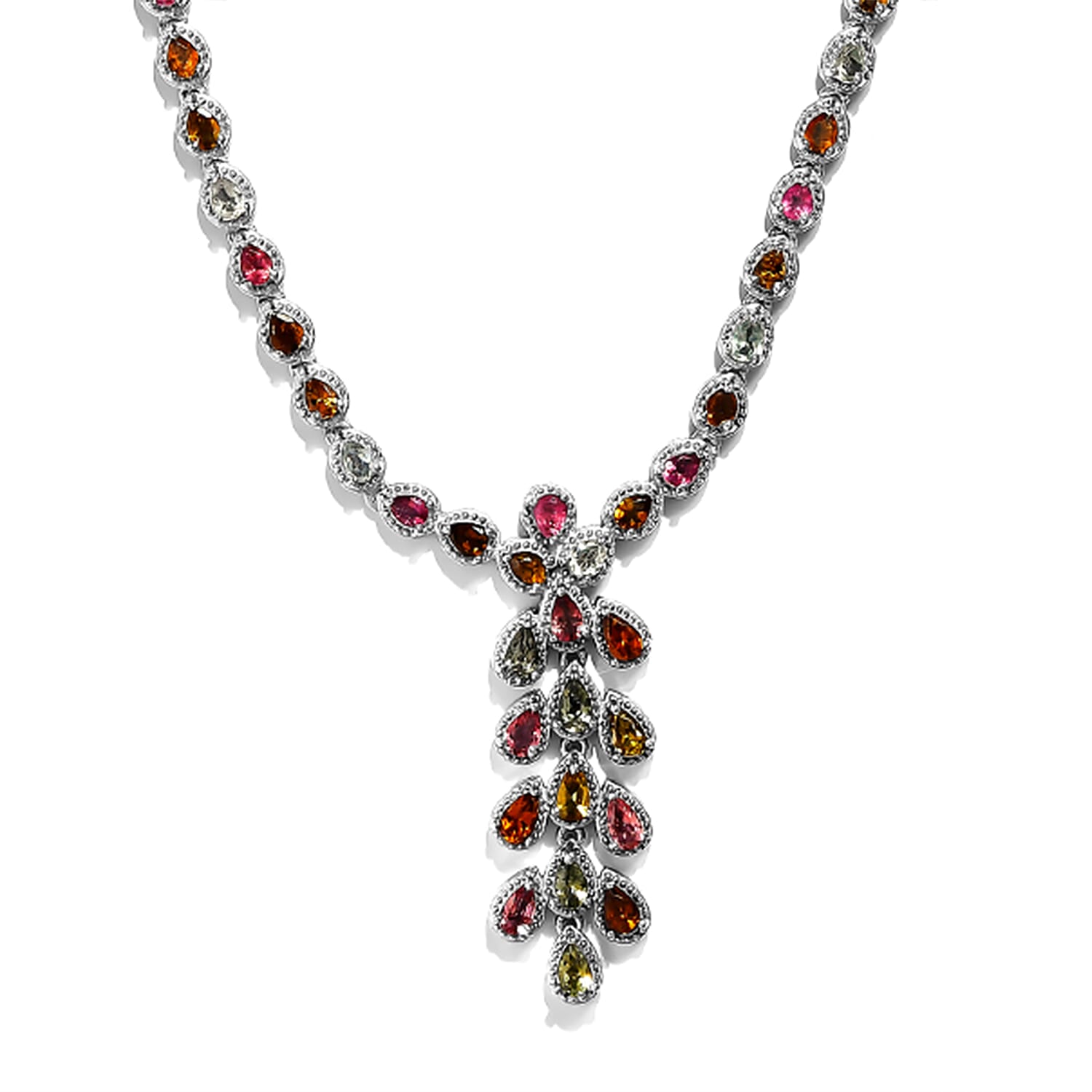 Multi-Tourmaline Necklace (Size - 20) in Platinum Overlay Sterling Silver 12.00 Ct, Silver Wt. 28.95 Gms.
