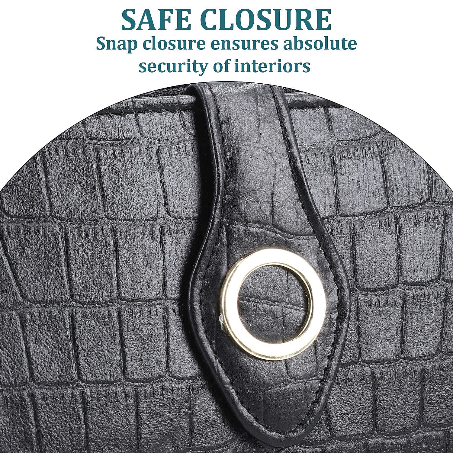 100% Genuine Leather Croco Embossed RFID Protected Wallet (Size 19x9 cm) - Black