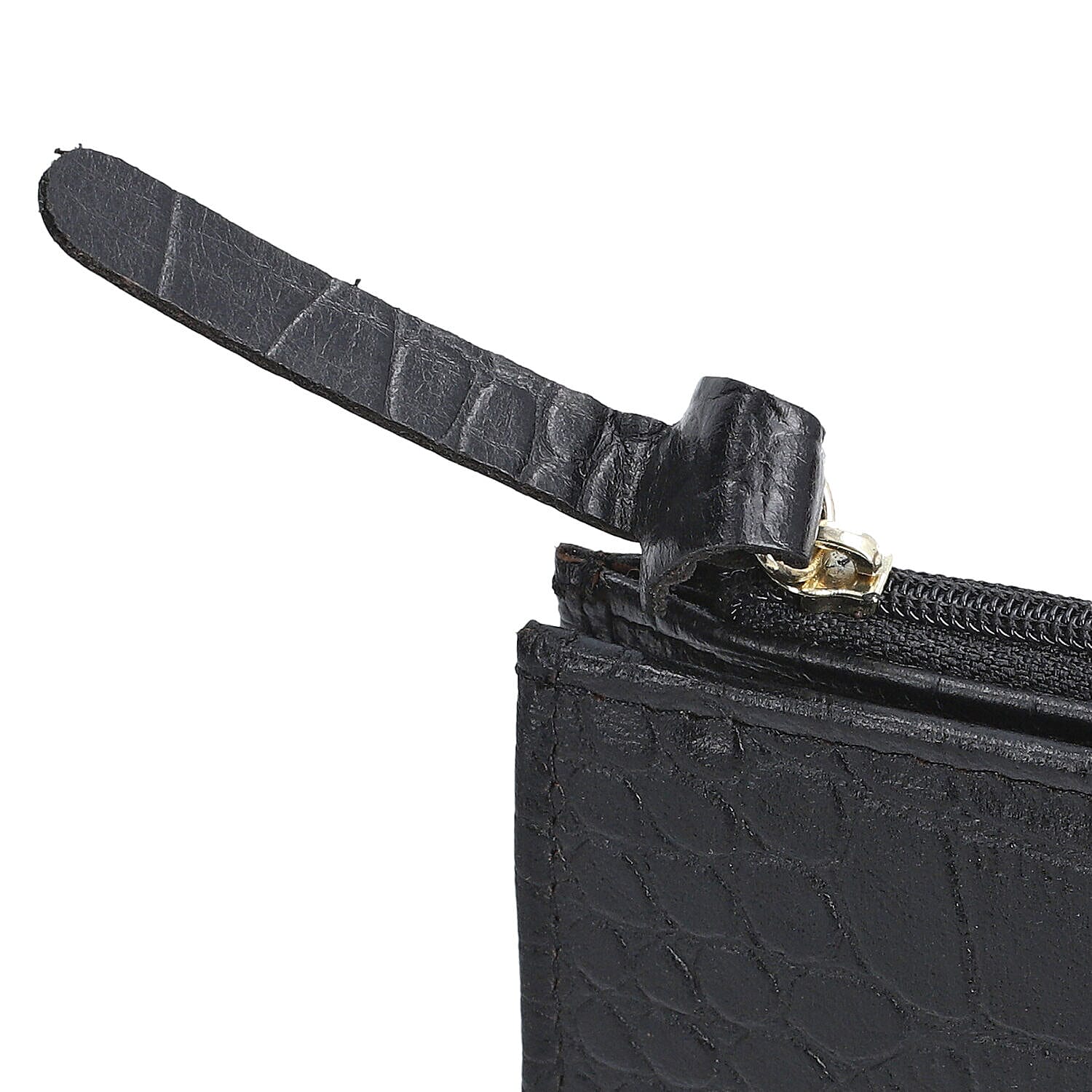 100% Genuine Leather Croco Embossed RFID Protected Wallet (Size 19x9 cm) - Black