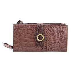 100% Genuine Leather Croco Embossed RFID Protected Wallet (Size 19x9 cm) - Black