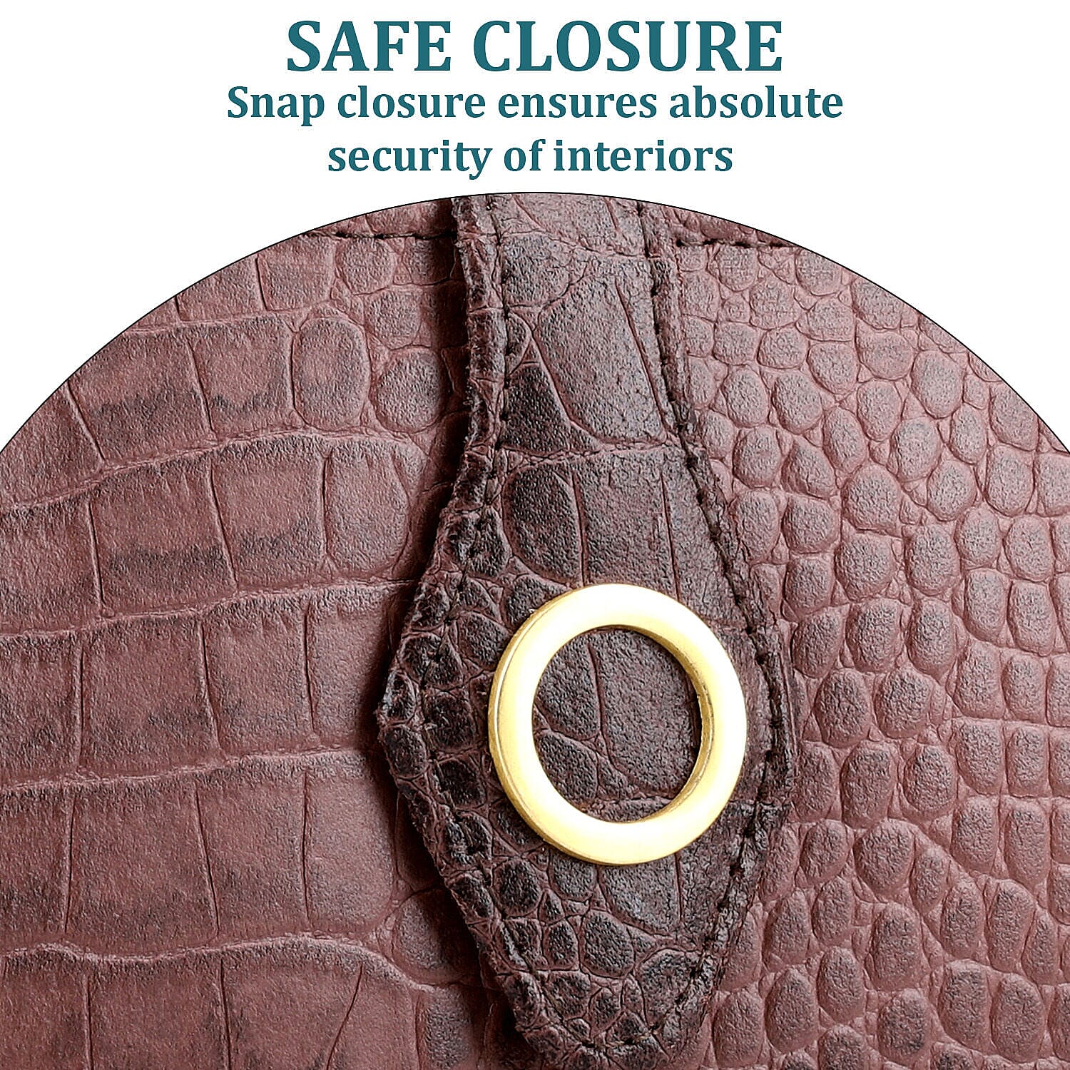 Chic Boutique- 100% Genuine Leather Croc Embossed RFID Protected Wallet with 15 Card Slots & Leather Wristlet - Brown