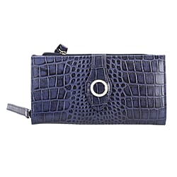 100% Genuine Leather Croco Embossed RFID Protected Wallet (Size 19x9 cm) - Black