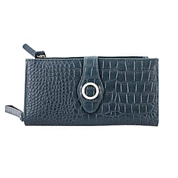 100% Genuine Leather Croco Embossed RFID Protected Wallet (Size 19x9 cm) - Black