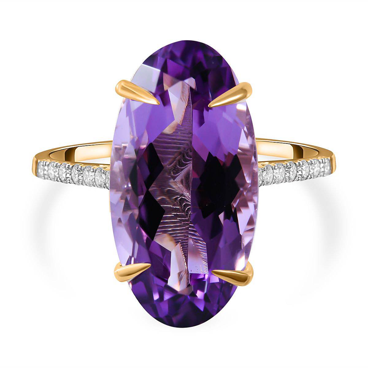 9K Yellow Gold 10.23 Ct AA Lusaka Amethyst and Moissanite Solitaire Ring