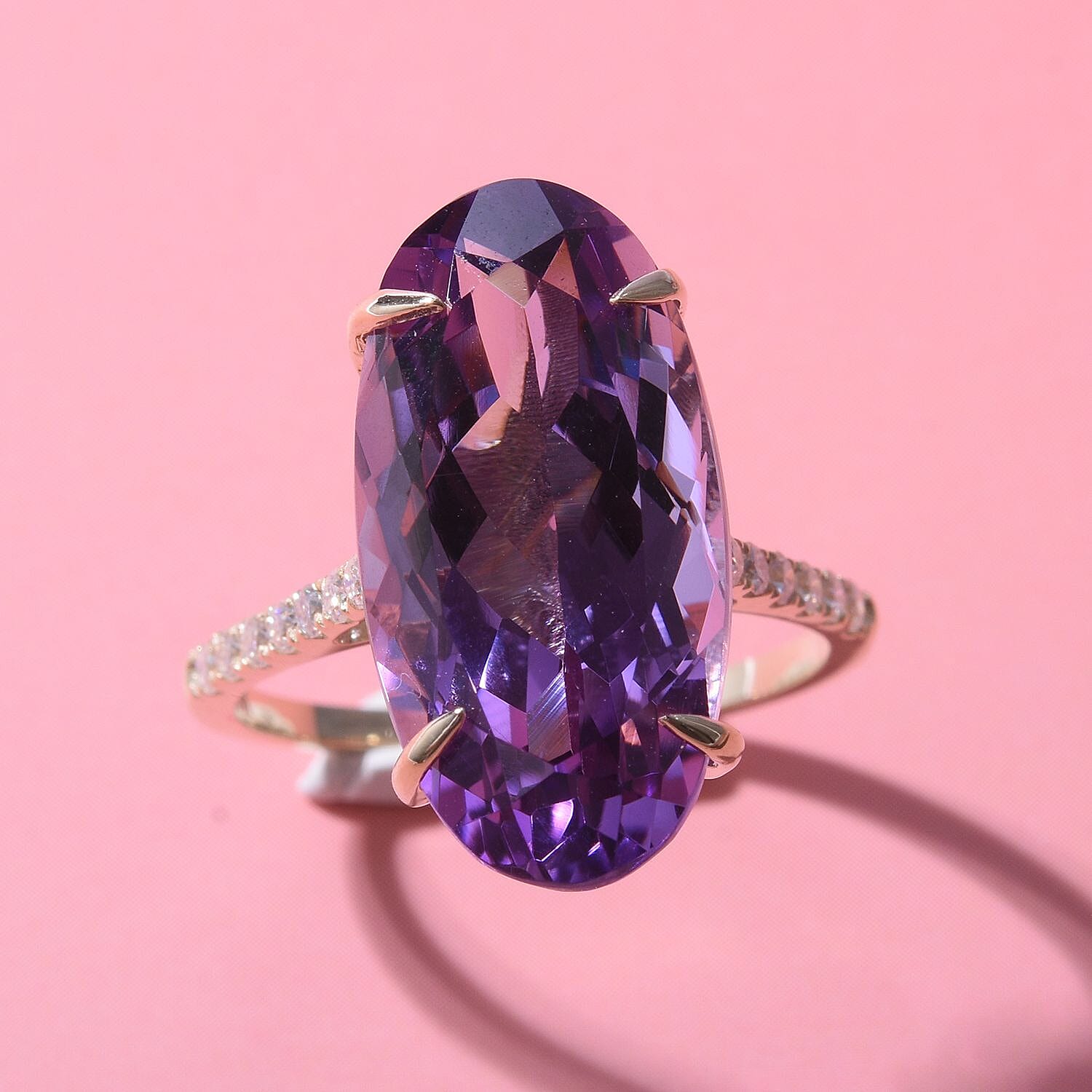 9K Yellow Gold Lusaka Amethyst and Moissanite Ring 10.23 Ct.