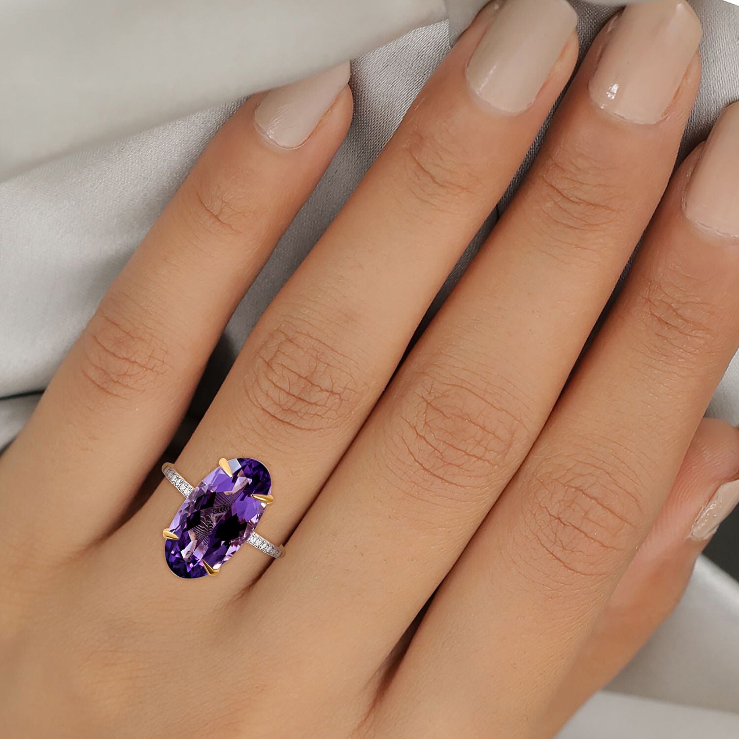 9K Yellow Gold Lusaka Amethyst and Moissanite Ring 10.23 Ct.