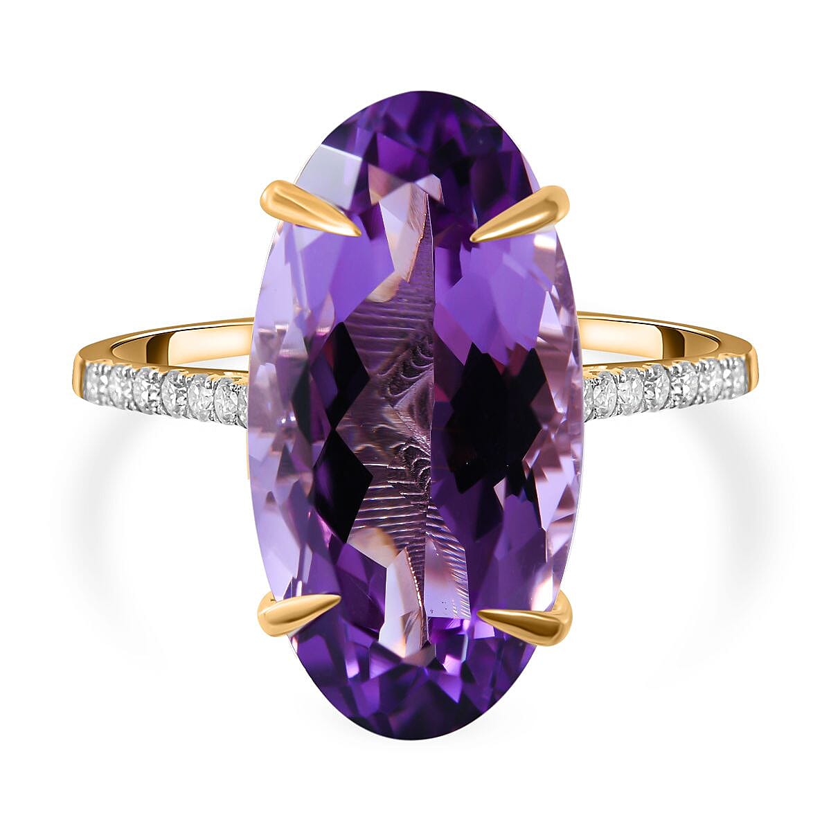 9K Yellow Gold Lusaka Amethyst and Moissanite Ring 10.23 Ct.