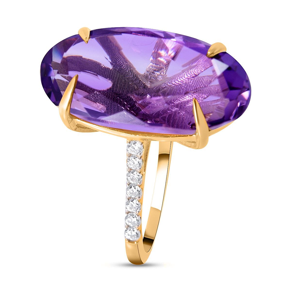 9K Yellow Gold Lusaka Amethyst and Moissanite Ring 10.23 Ct.
