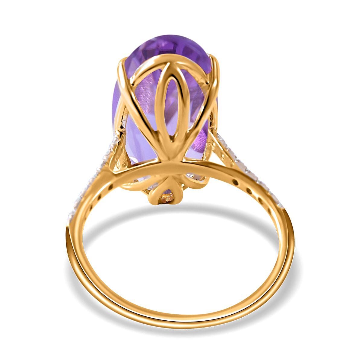 9K Yellow Gold Lusaka Amethyst and Moissanite Ring 10.23 Ct.