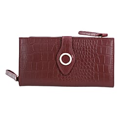 100% Genuine Leather Croco Embossed RFID Protected Wallet (Size 19x9 cm) - Black