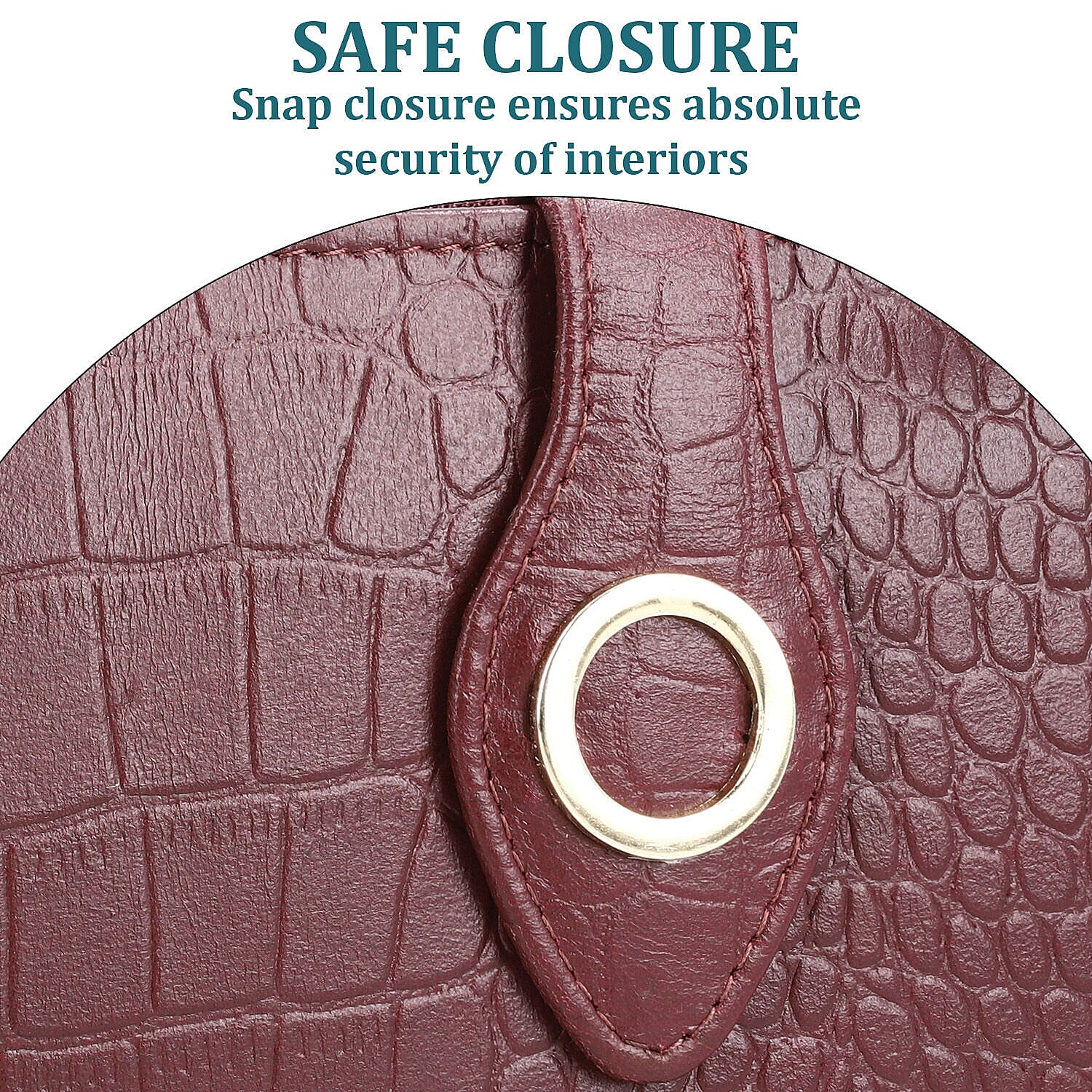 Chic Boutique- 100% Genuine Leather Croc Embossed RFID Protected Wallet with 15 card slots & Leather Wristlet - Wine