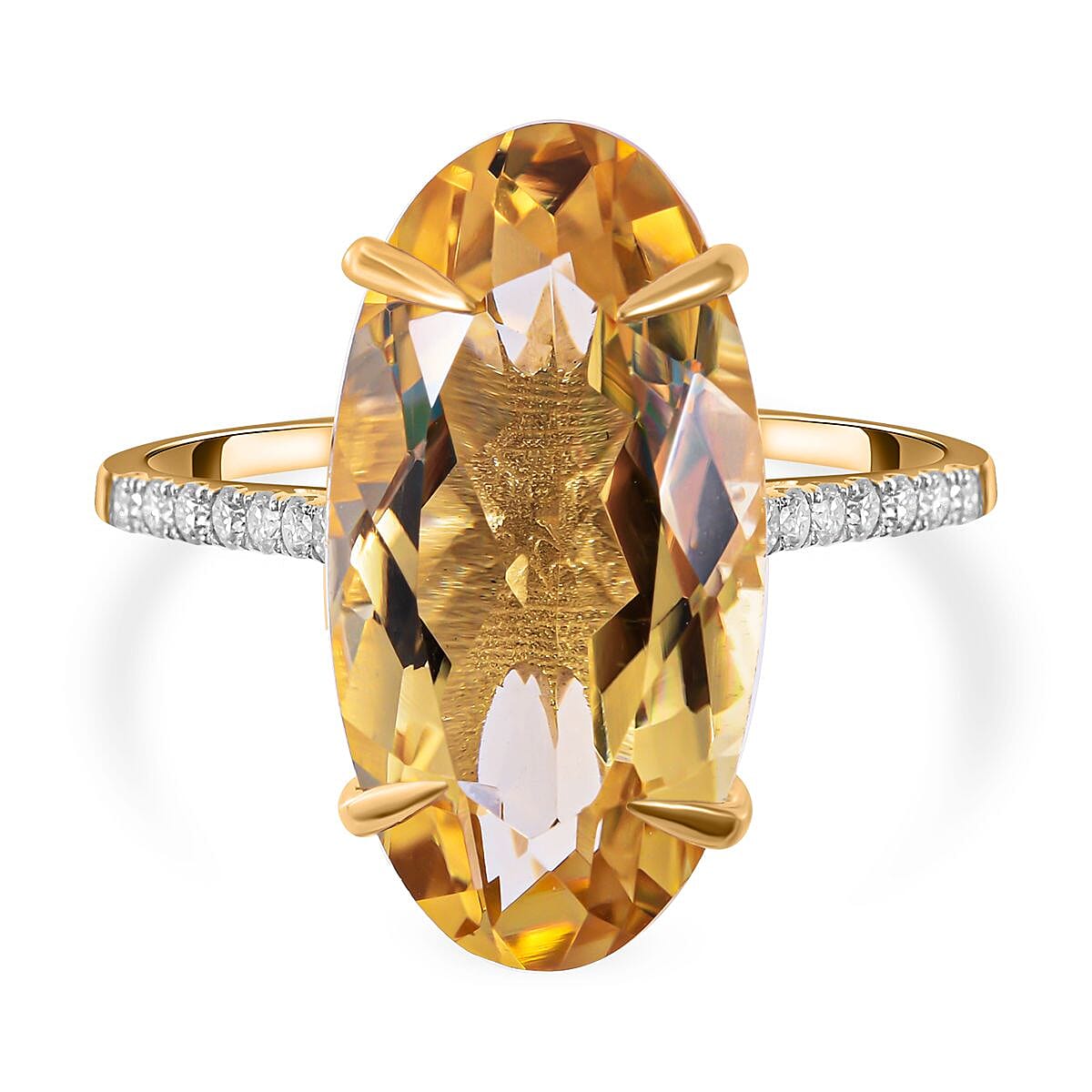 Limited Edition - 9K Yellow Gold Citrine and Moissanite Ring 10.23 Ct.