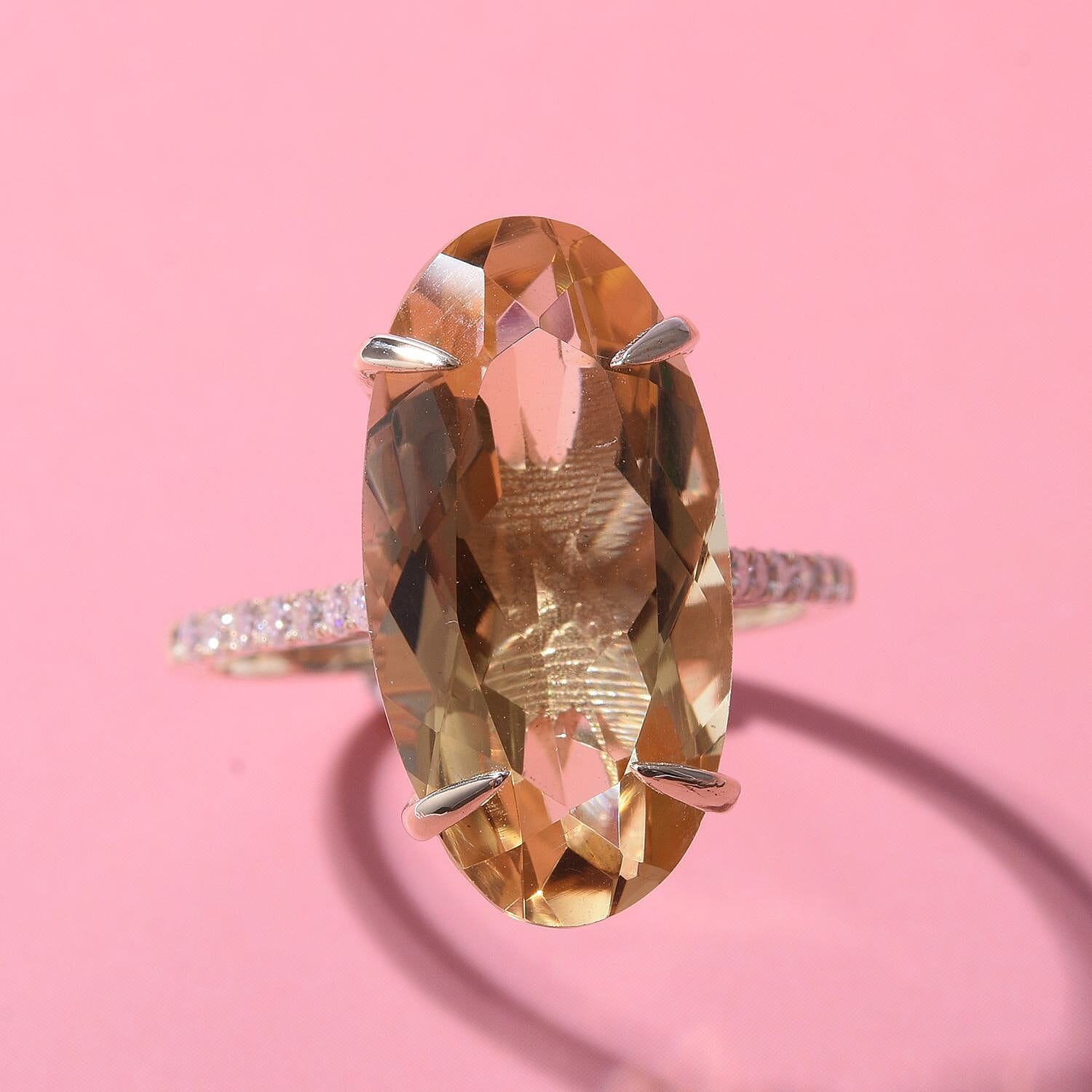 Limited Edition - 9K Yellow Gold Citrine and Moissanite Ring 10.23 Ct.