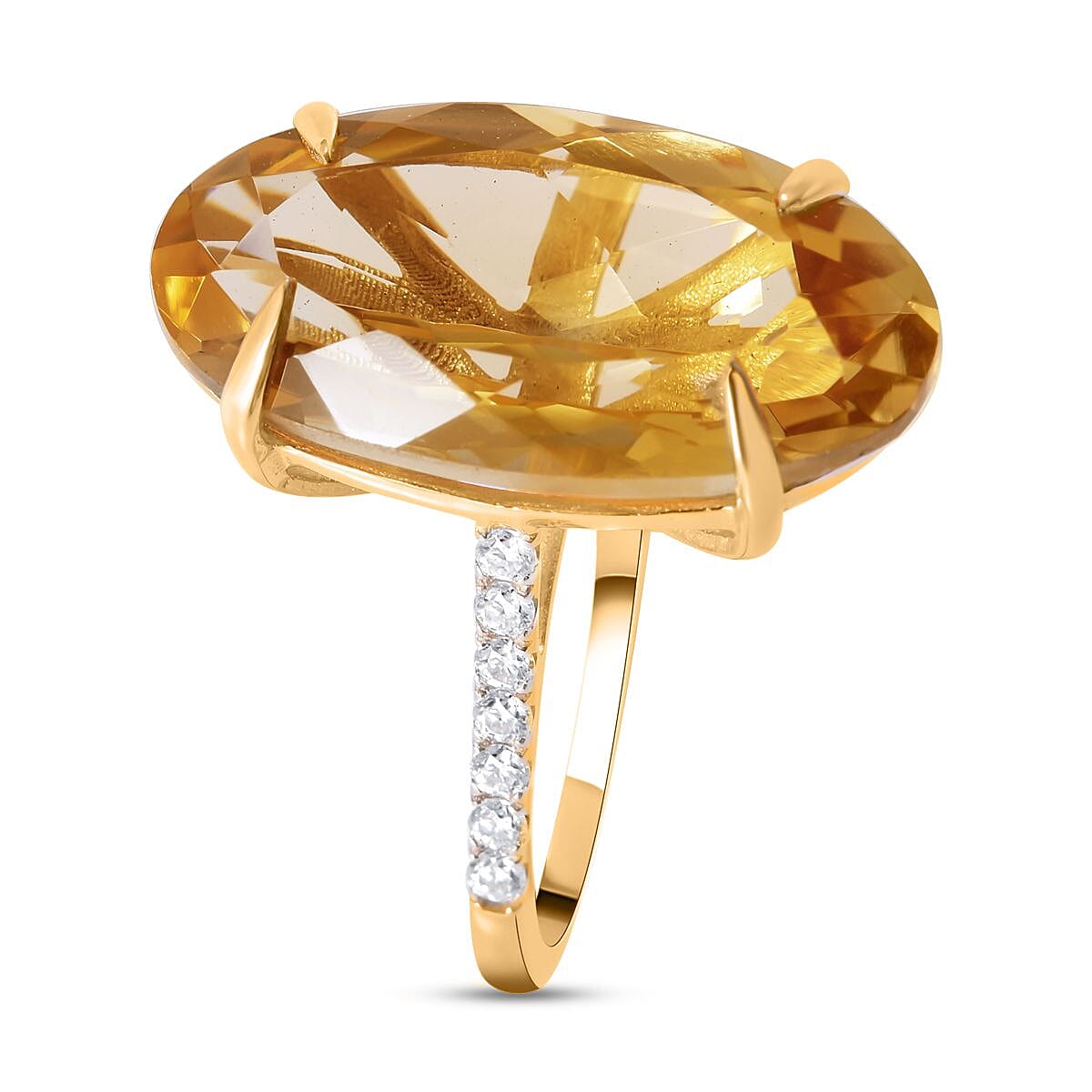 Limited Edition - 9K Yellow Gold Citrine and Moissanite Ring 10.23 Ct.