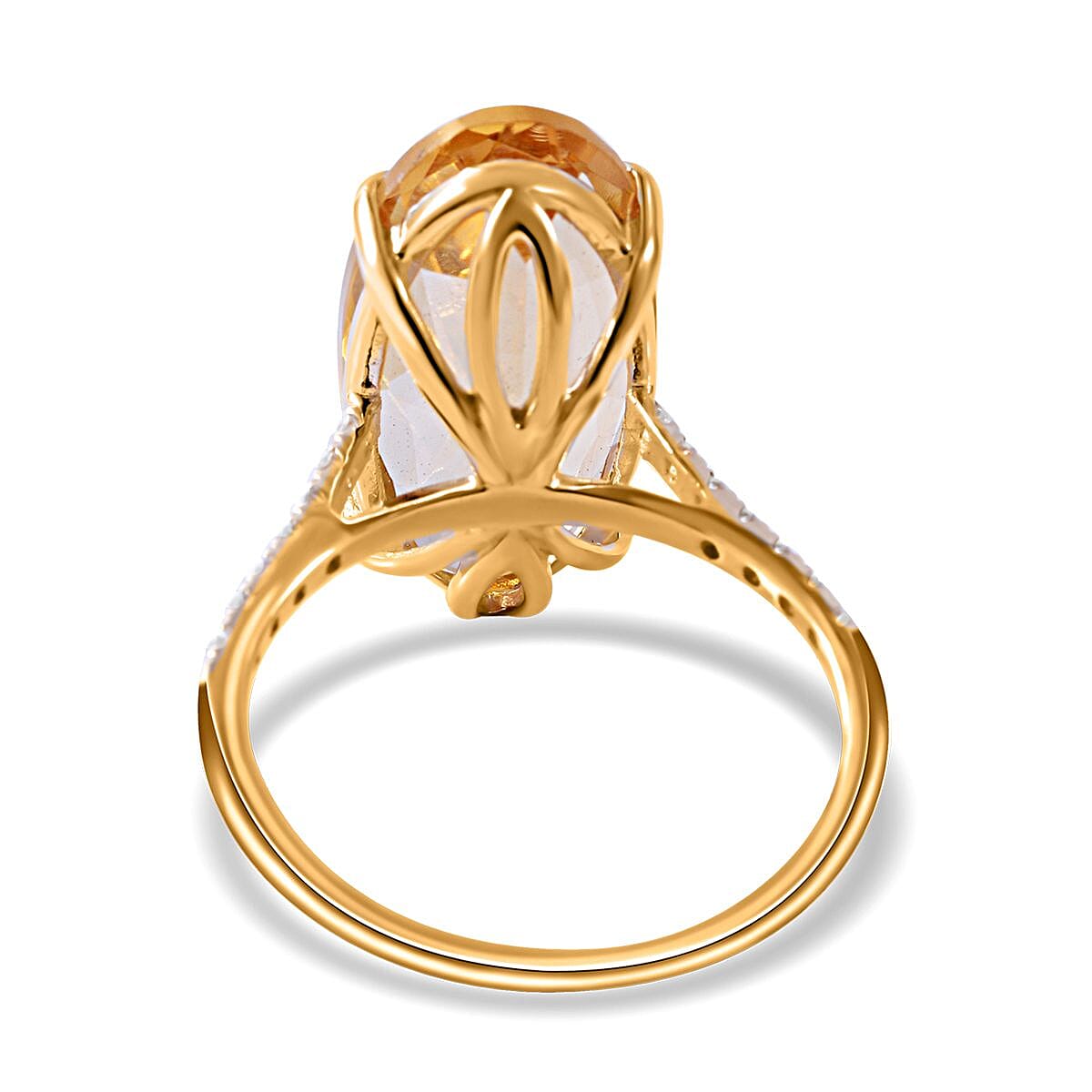 Limited Edition - 9K Yellow Gold Citrine and Moissanite Ring 10.23 Ct.