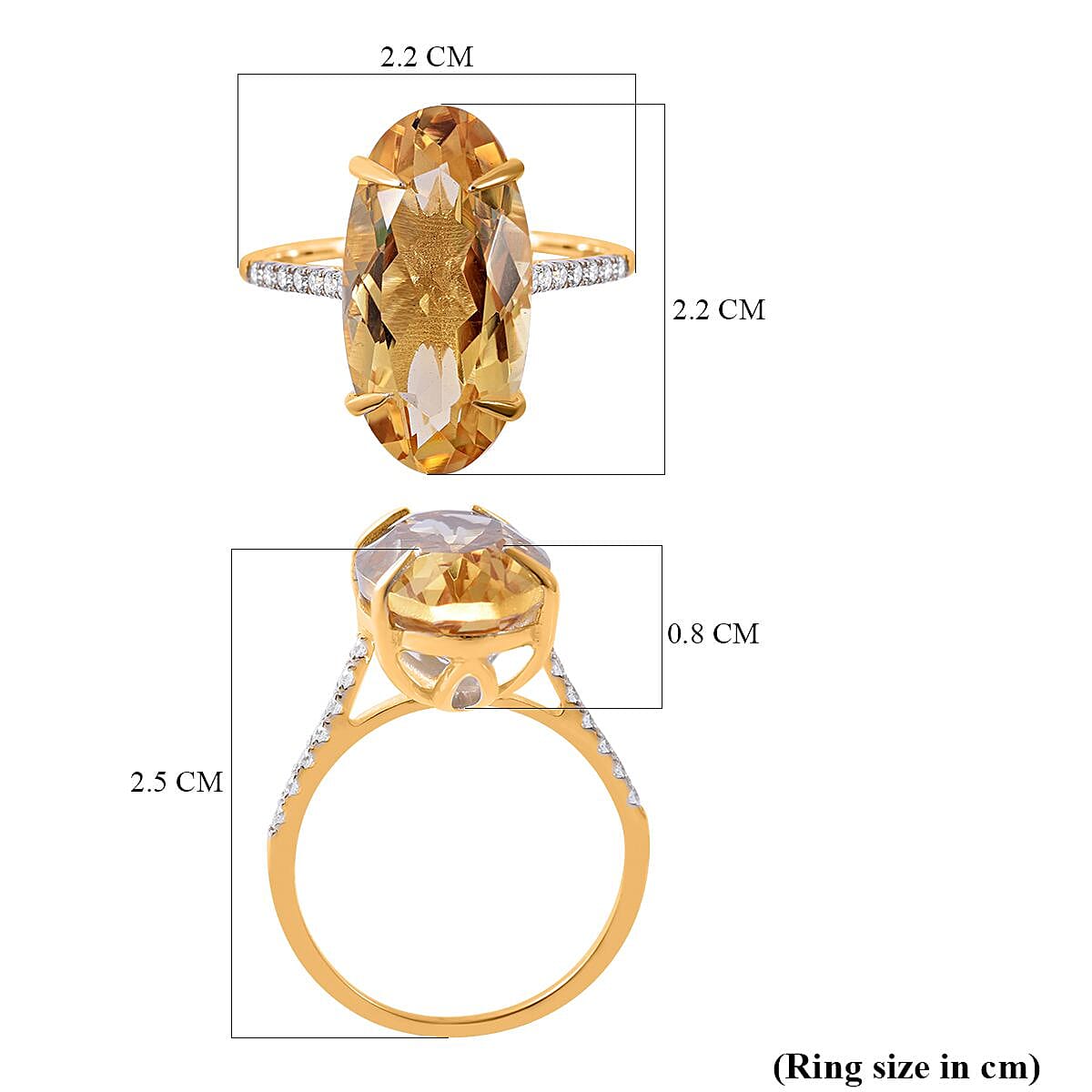 Limited Edition - 9K Yellow Gold Citrine and Moissanite Ring 10.23 Ct.