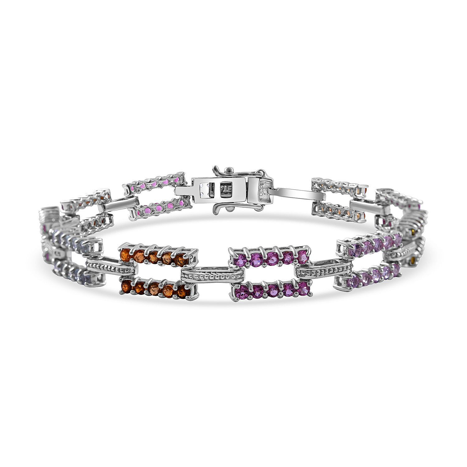 Multi-Tourmaline and Natural Zircon Bracelet (Size - 7.5) in Rhodium Overlay Sterling Silver 3.75 Ct, Silver Wt 13.00 Gms