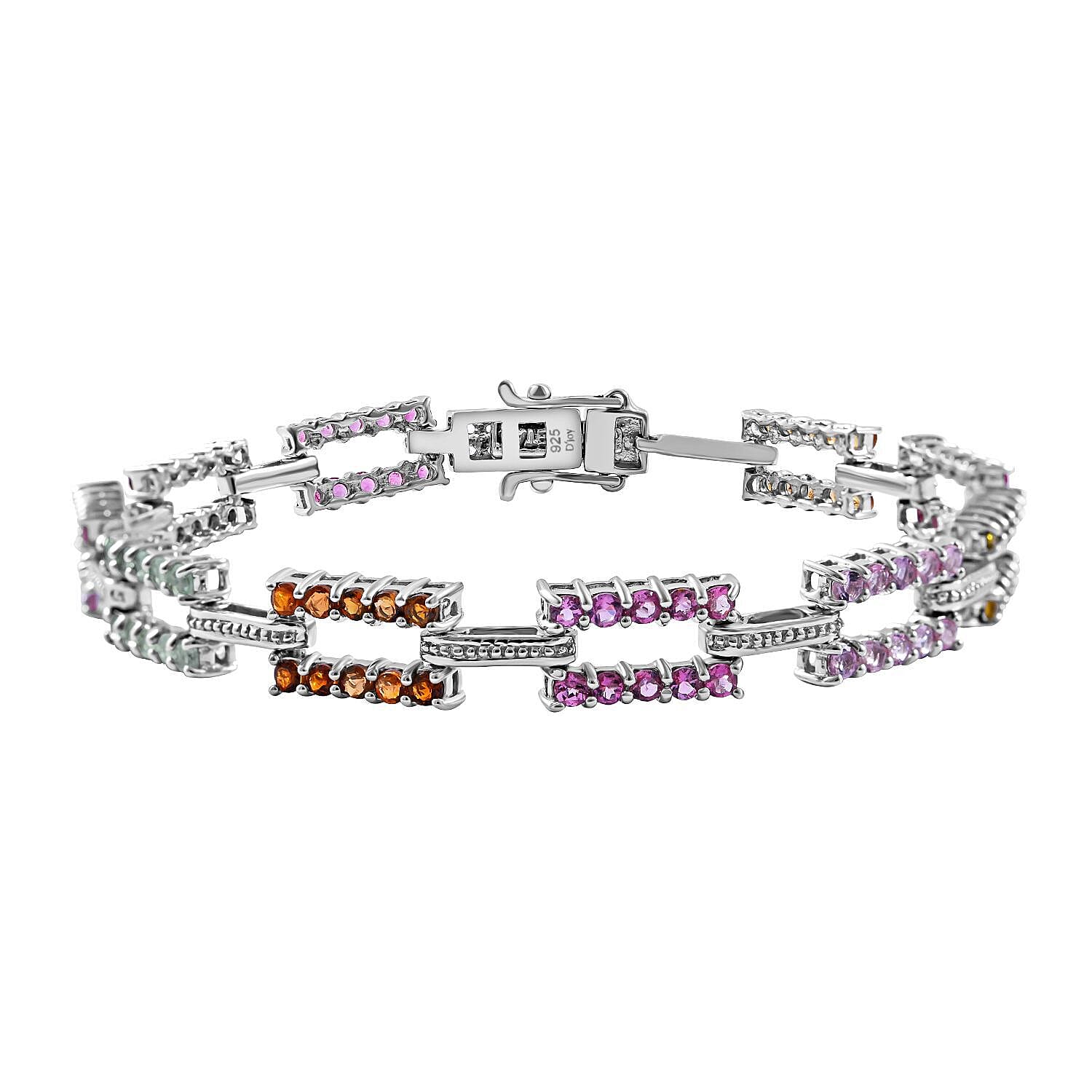 Multi-Tourmaline and Natural Zircon Bracelet (Size - 8) in Platinum Overlay Sterling Silver 3.75 Ct, Silver Wt. 13 Gms