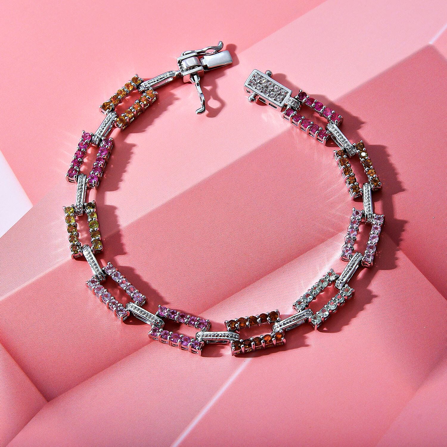 Multi-Tourmaline and Natural Zircon Bracelet (Size - 8) in Platinum Overlay Sterling Silver 3.75 Ct, Silver Wt. 13 Gms