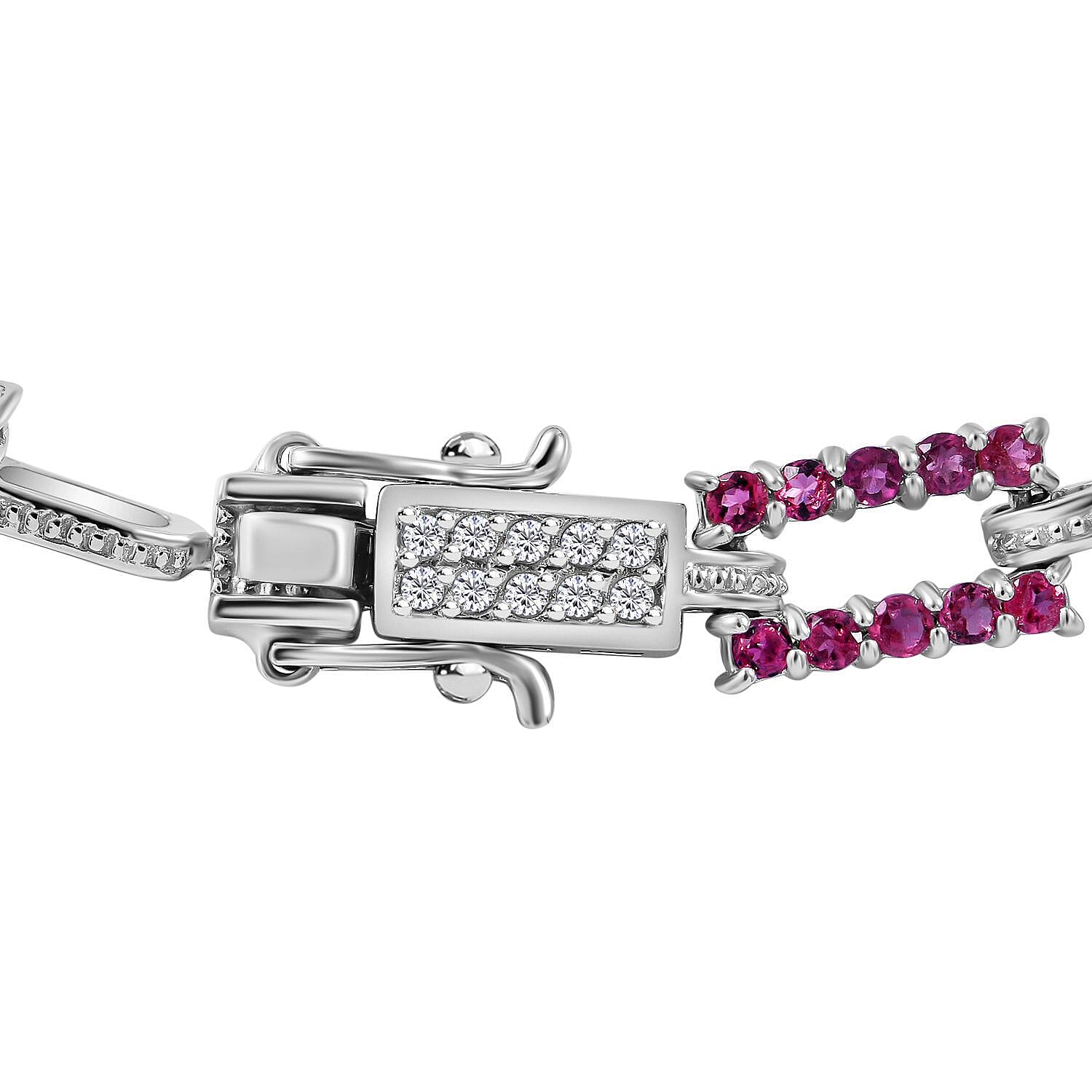 Multi-Tourmaline and Natural Zircon Bracelet (Size - 8) in Platinum Overlay Sterling Silver 3.75 Ct, Silver Wt. 13 Gms