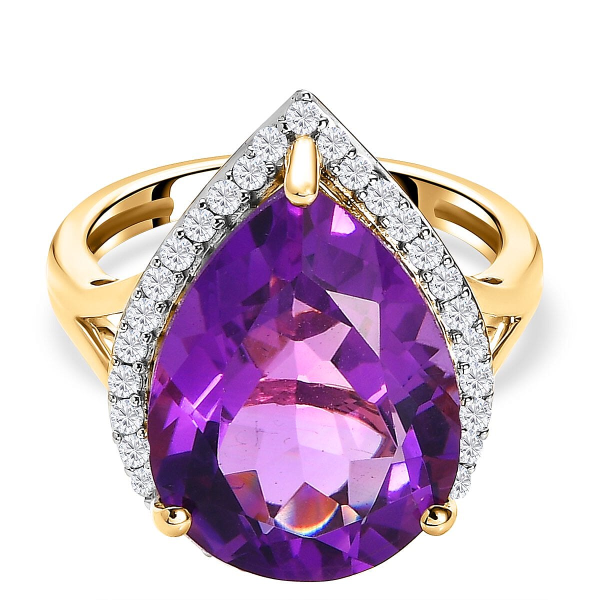 9K Yellow Gold Amethyst and Moissanite Ring 8.31 Ct