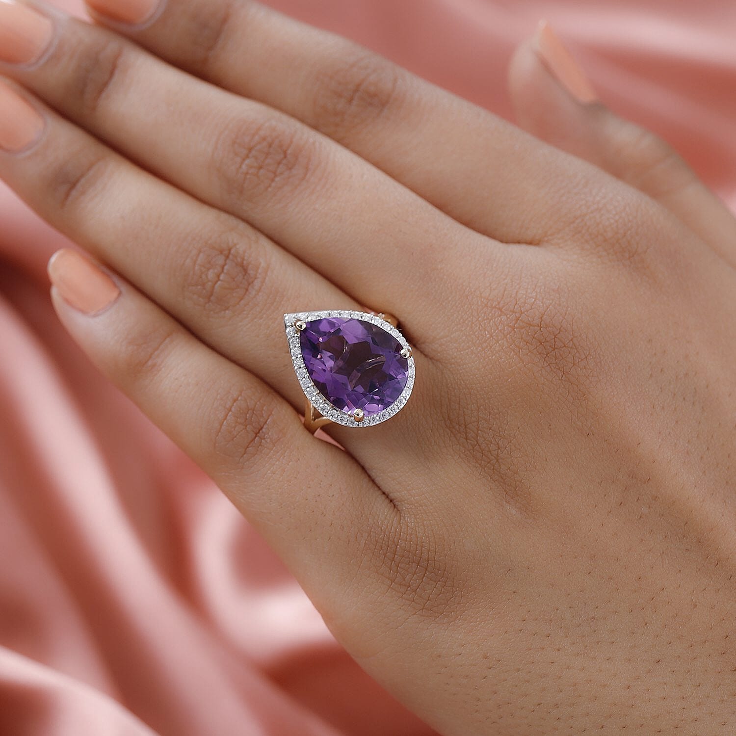 9K Yellow Gold Amethyst and Moissanite Ring 8.31 Ct