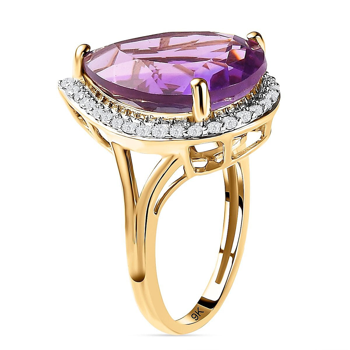 9K Yellow Gold Amethyst and Moissanite Ring 8.31 Ct