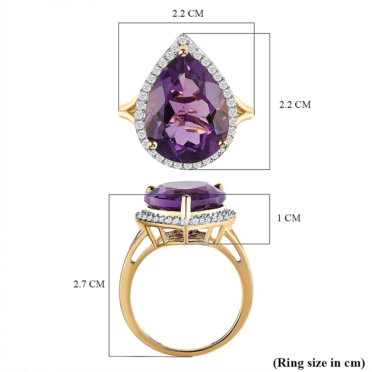 9K Yellow Gold Amethyst and Moissanite Ring 8.31 Ct