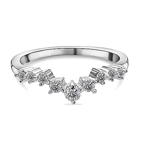 Moissanite Scatter Wishbone Ring in Platinum Overlay Sterling Silver