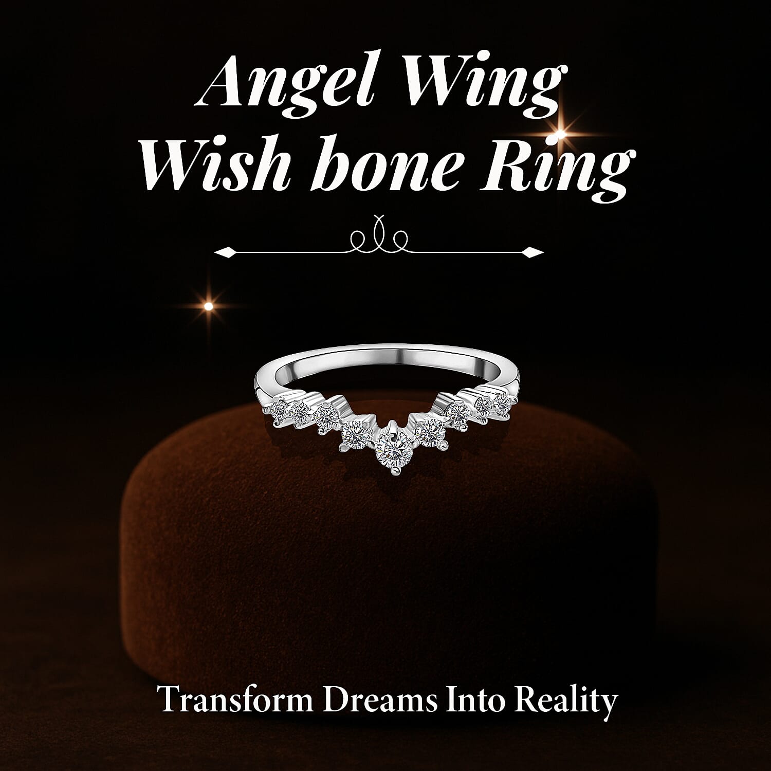 Moissanite Wishbone Ring in Sterling Silver