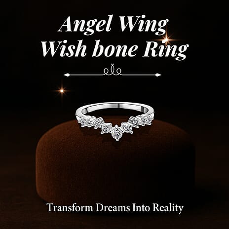 Moissanite Scatter Wishbone Ring in Platinum Overlay Sterling Silver