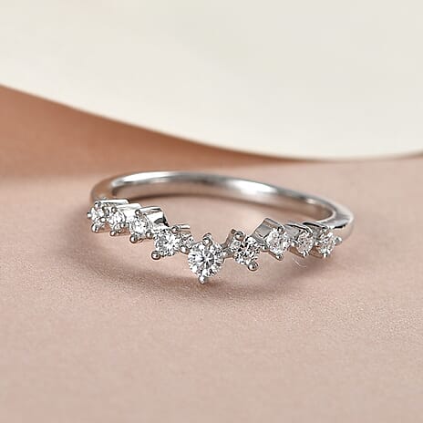 Moissanite Scatter Wishbone Ring in Platinum Overlay Sterling Silver