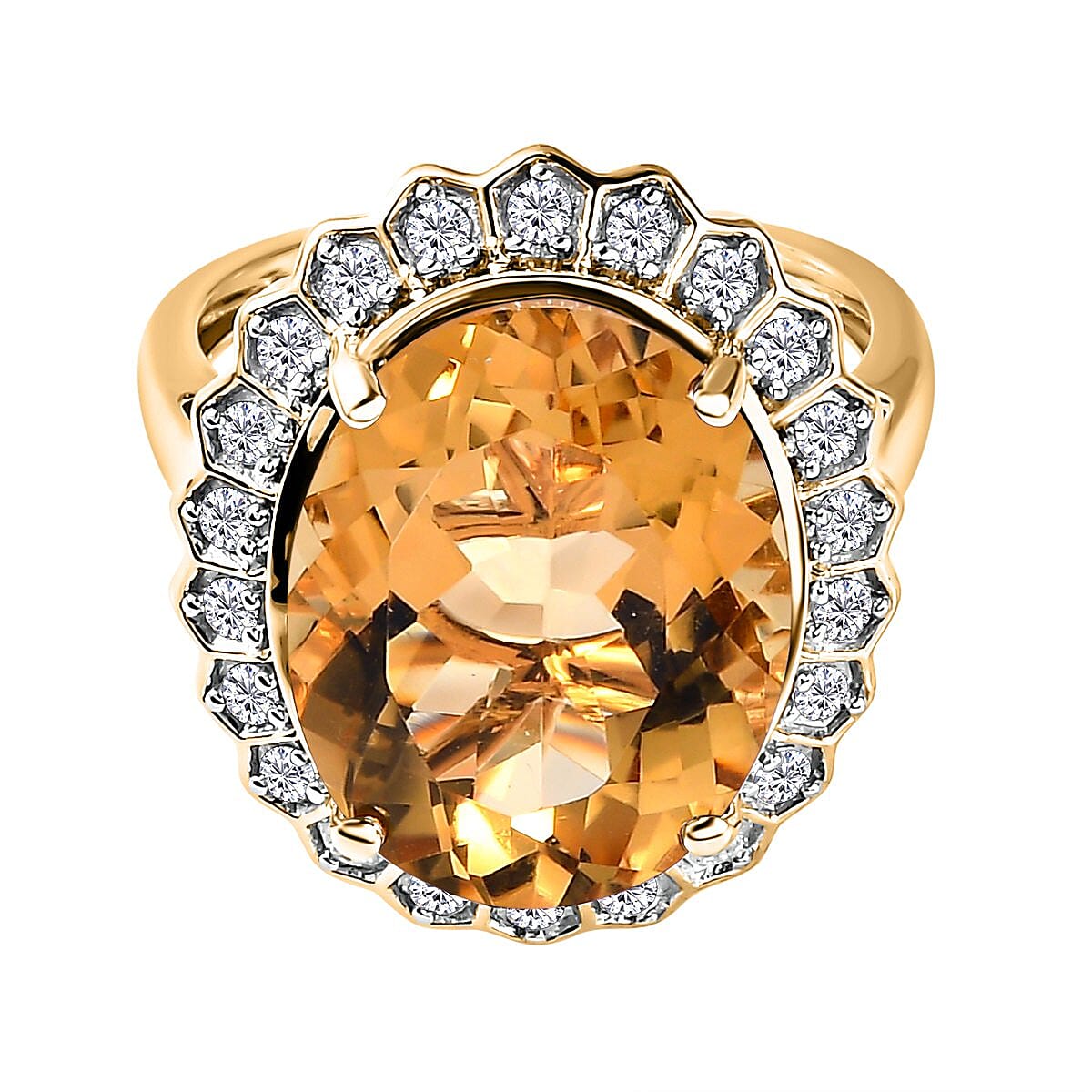 9K Yellow Gold Citrine & Moissanite Ring 10.00 Ct. Gold Wt - 3.60 grams